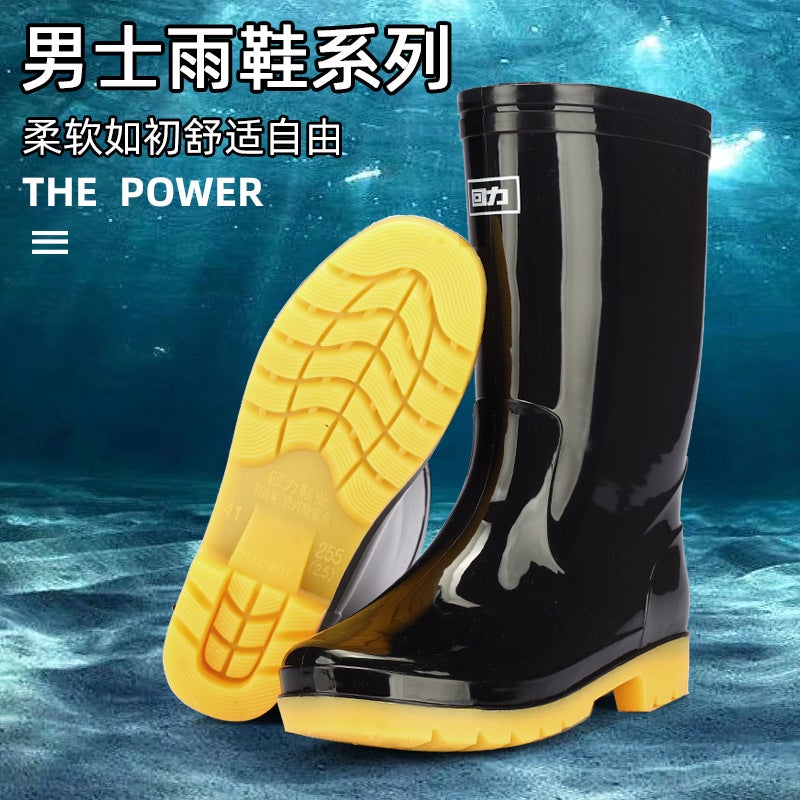 Pull-Back Rain Boots For Men And Women, Waterproof, Non-Slip, Wear-Resistant, Labor Protection Rain Boots, Rubber Sole Water Shoes, Outdoor Rubber Shoes With Fleece Lining For Warmth - Image 4